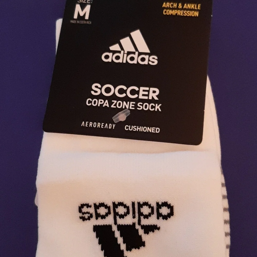 adidas NWT White Soccer Socks with Black Stripes Size M
